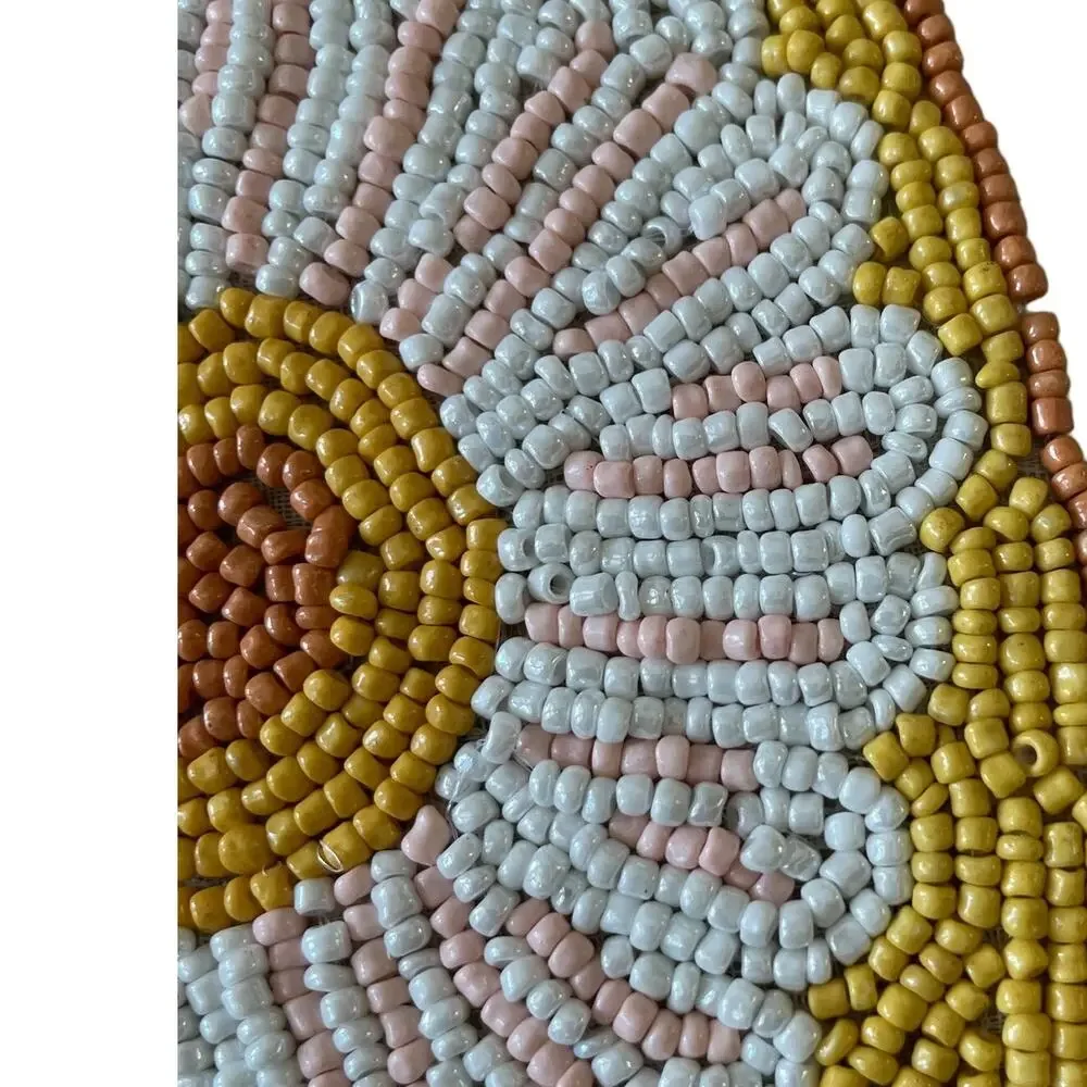 RACHEL ZOE Glass Hand Beaded Charger Placemat Bright Yellow & White Floral NEW